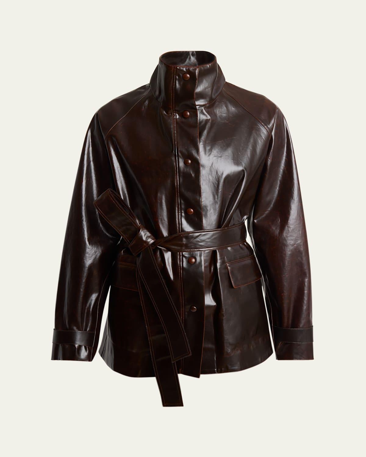 Finch Belted Lacquered Cotton Raincoat