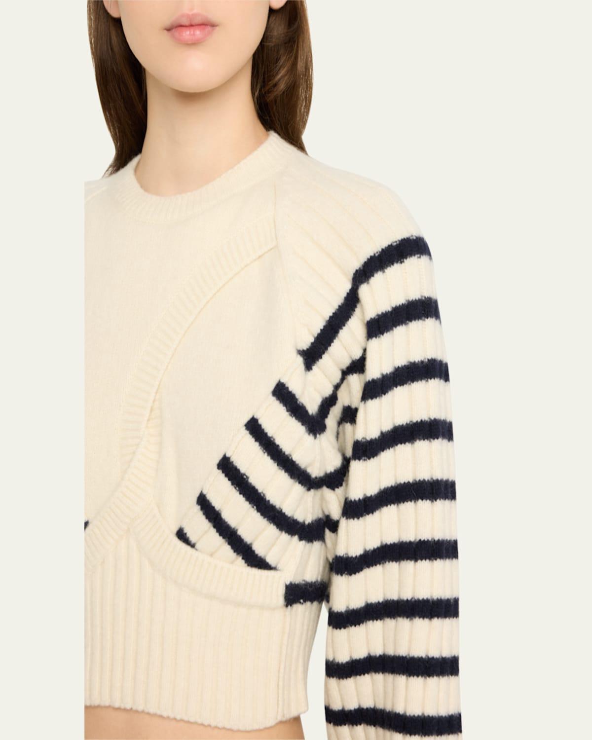 Ribbed Mariniere Cropped Knit Pullover