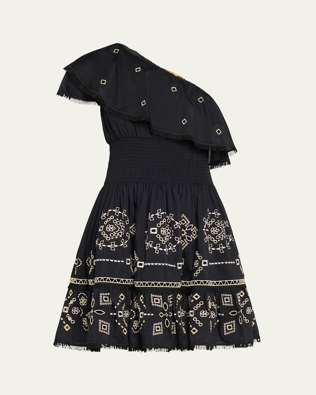 Brooklyn One-Shoulder Embroidered Mini Dress