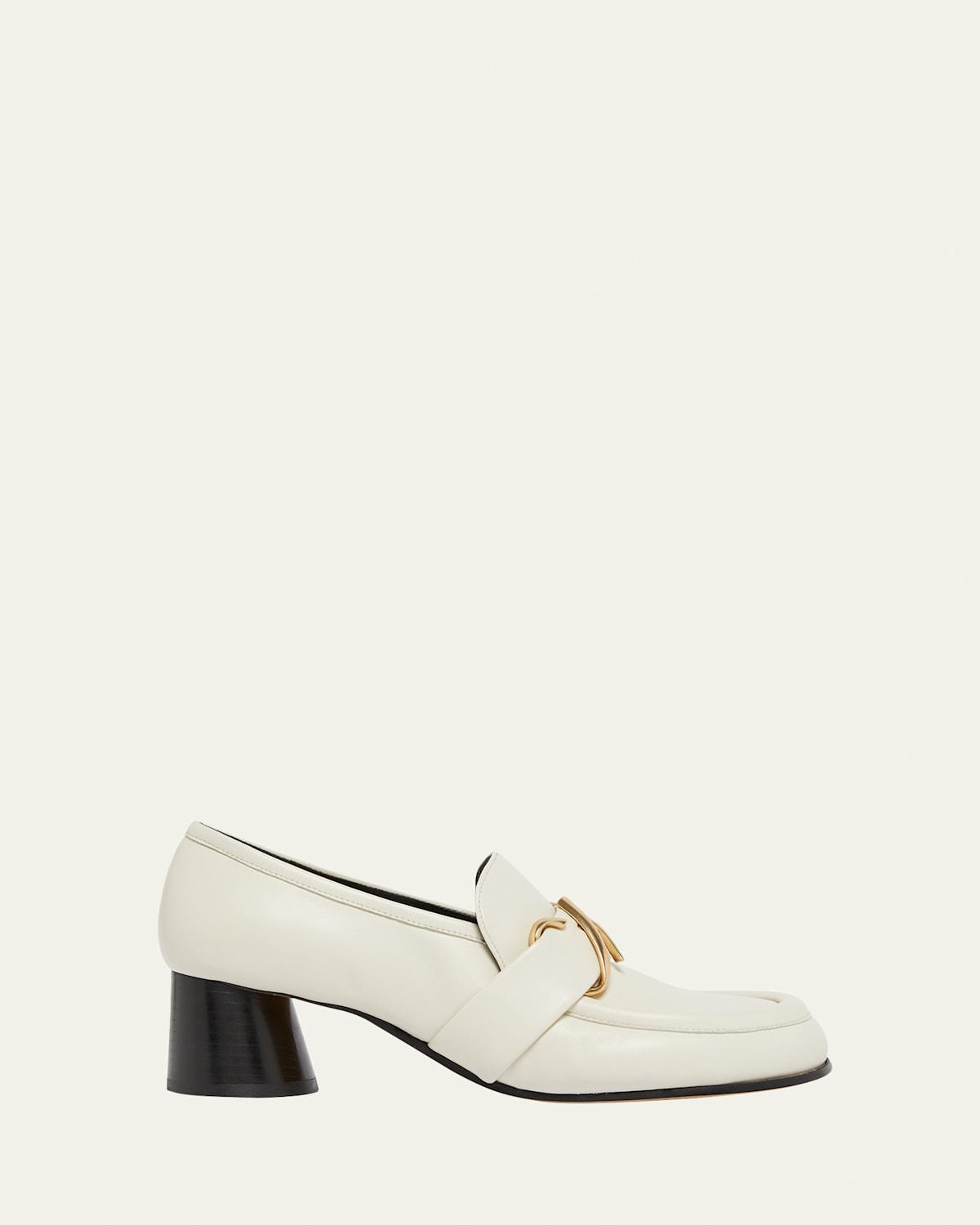 Leather Monogram Slip-On Heeled Loafers