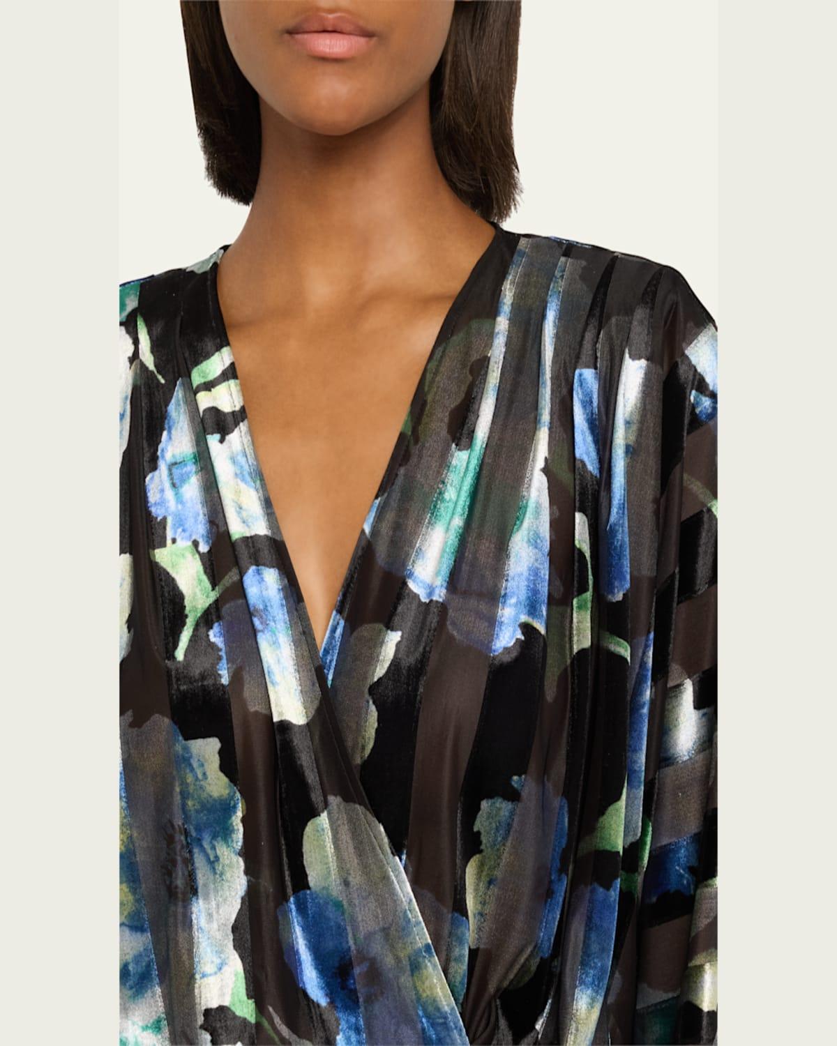 Orson Floral Stripe Velvet Long-Sleeve Blouse