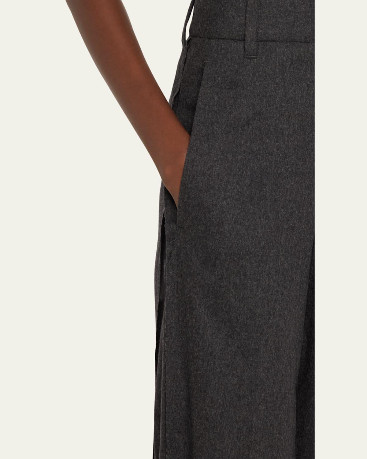 Wide Leg Wool Crepe Low Waist Pants