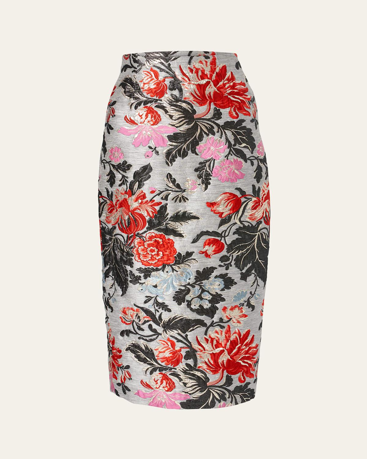 Floral Print Midi Pencil Skirt