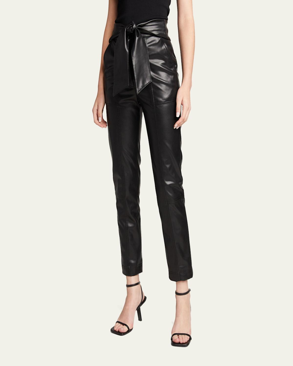 Tessa Vegan-Leather Tie-Waist Pants