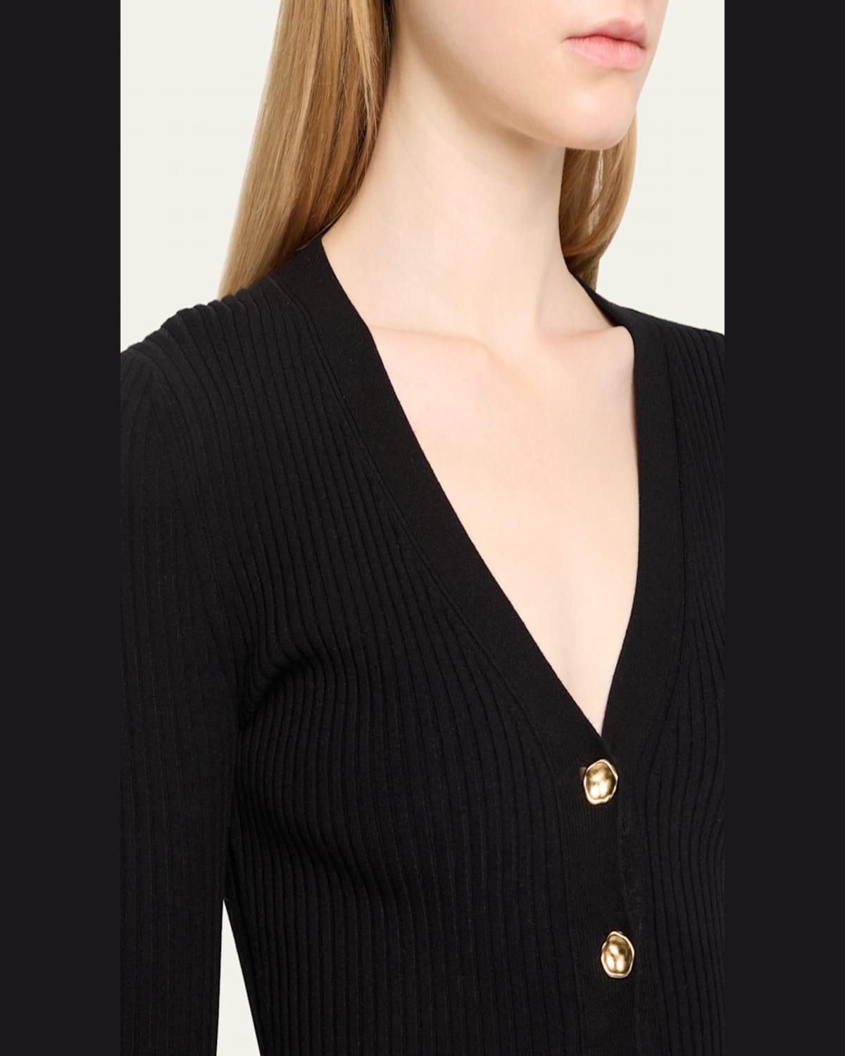 Ribbed Peplum Cardigan with Gold-Tone Buttons