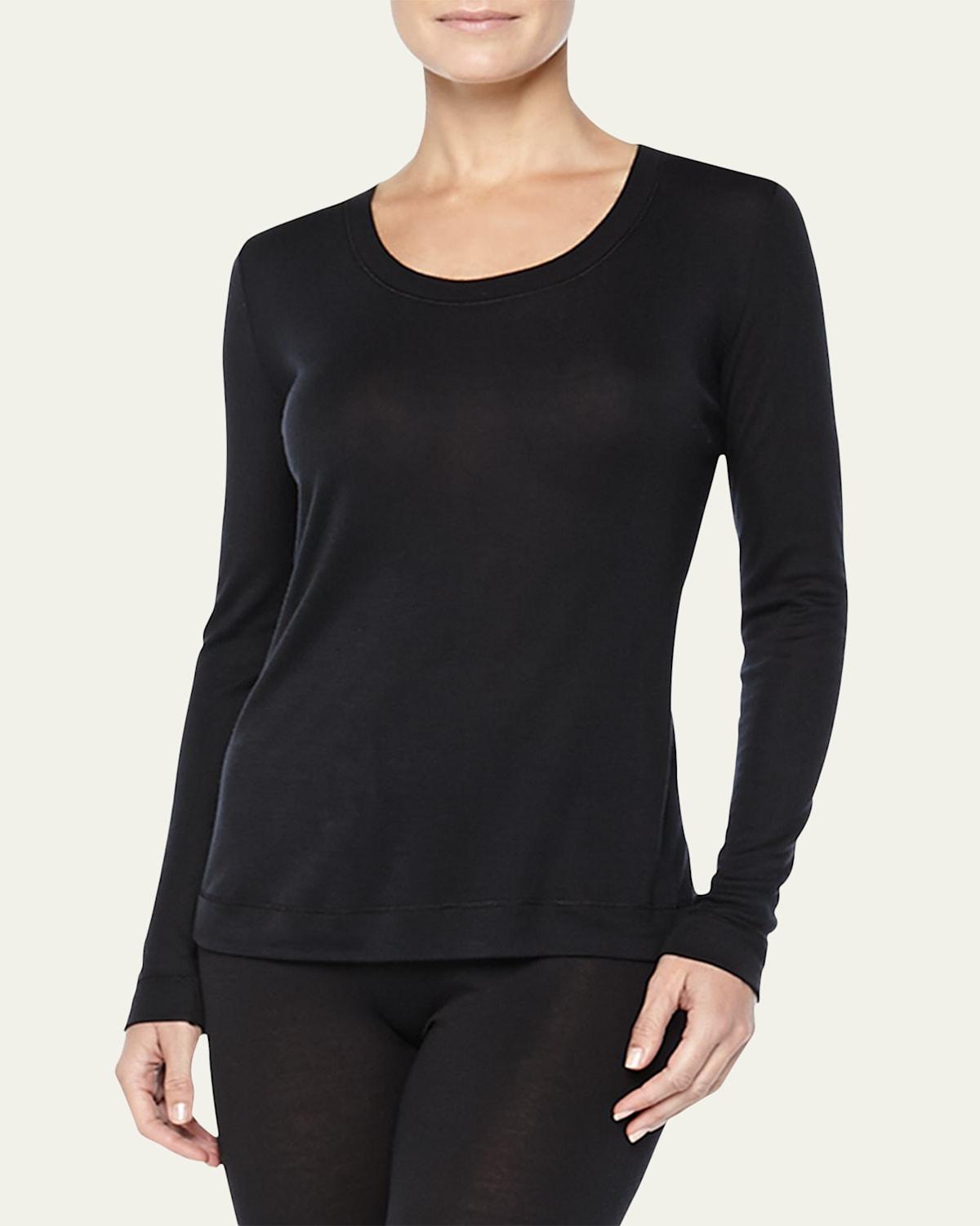 Cashmere-Silk Blend Long-Sleeve Shirt, Black