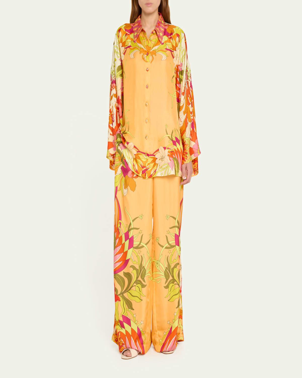 The Flower Child Society Wide-Leg Silk Trousers