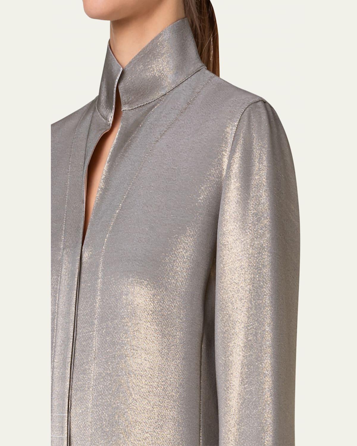 Metallic Stand Collar Silk Blouse