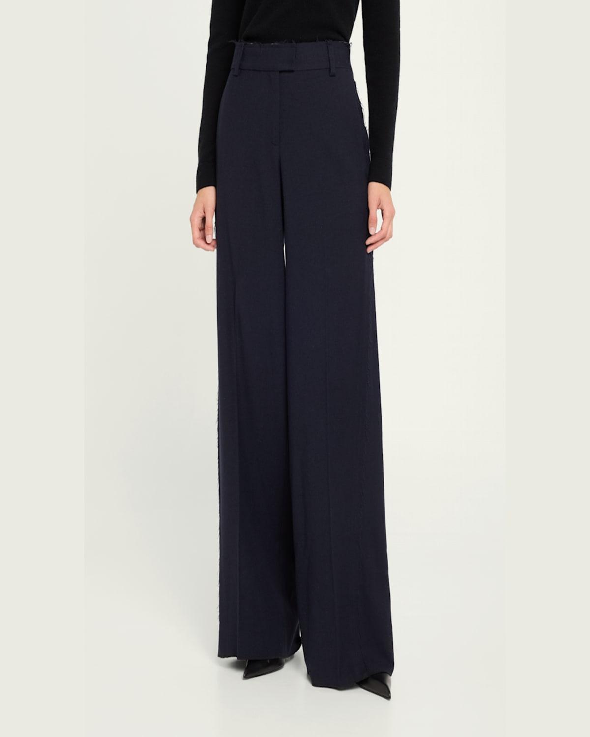 Wide Leg Wool Crepe Low Waist Pants