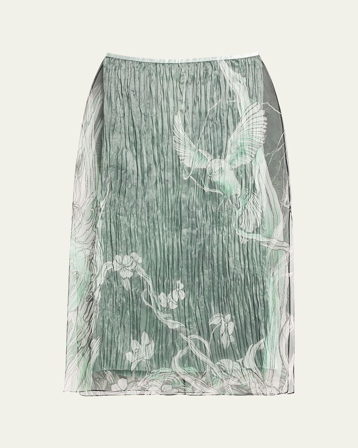 Tree-Print Organza Layered Midi Skirt