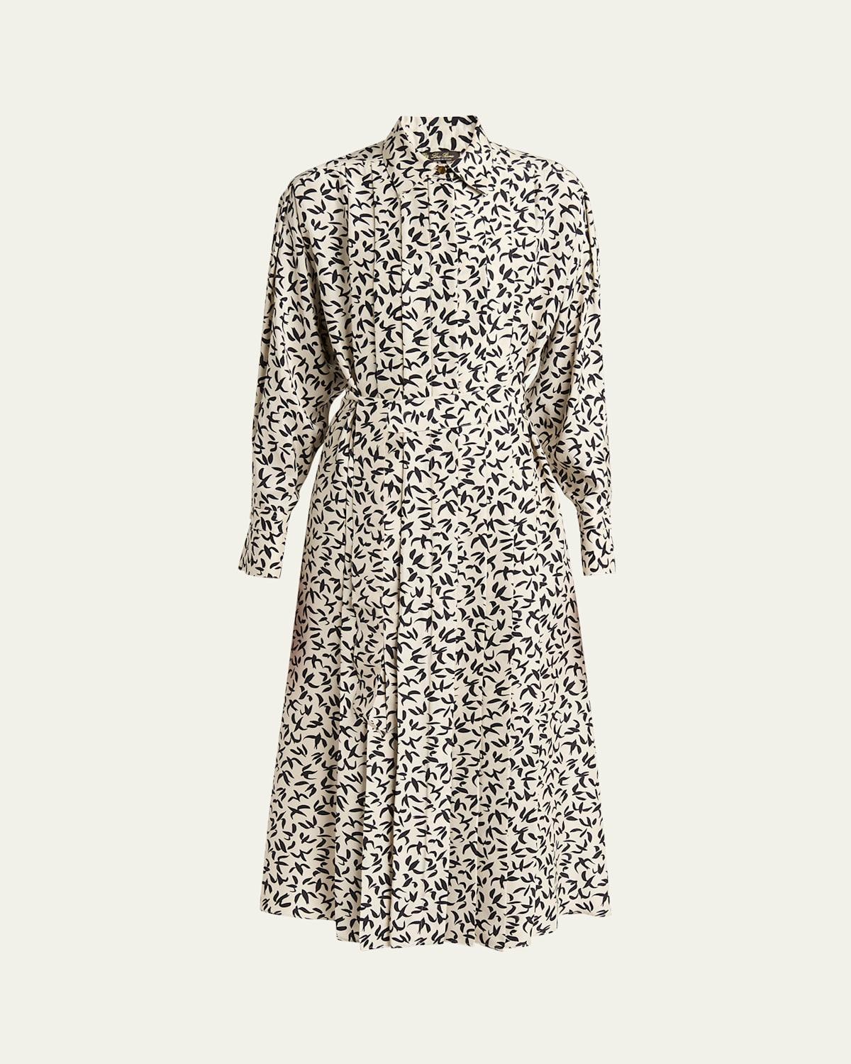 Lorely Swallows Print Midi Silk Dress