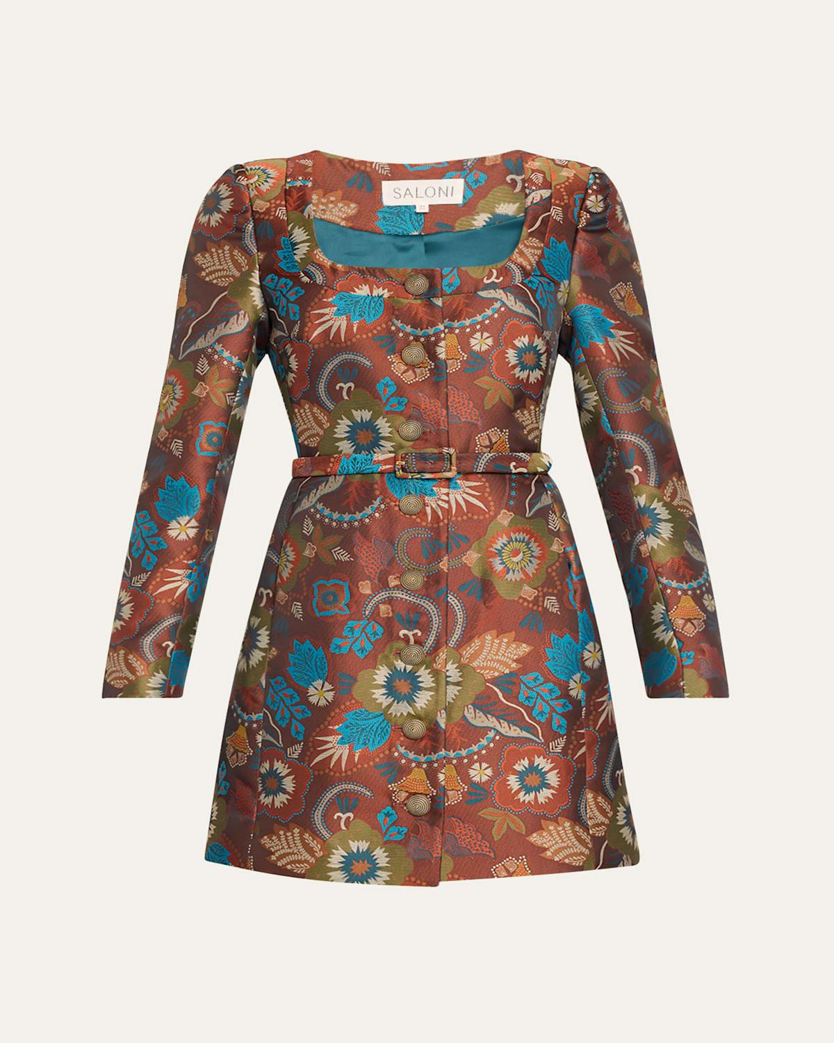 Natalya-B Belted Floral Jacquard Mini Dress