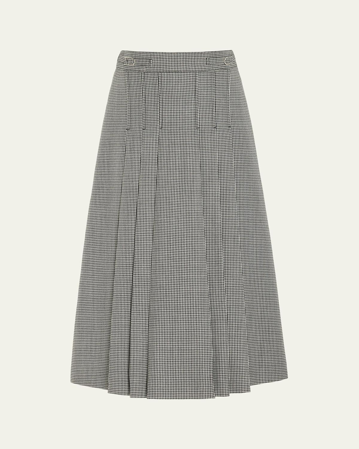 Wesley Houndstooth Midi Pleated Skirt