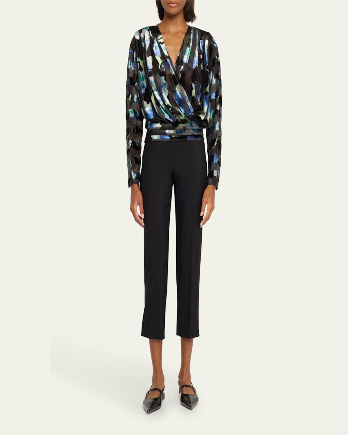 Orson Floral Stripe Velvet Long-Sleeve Blouse