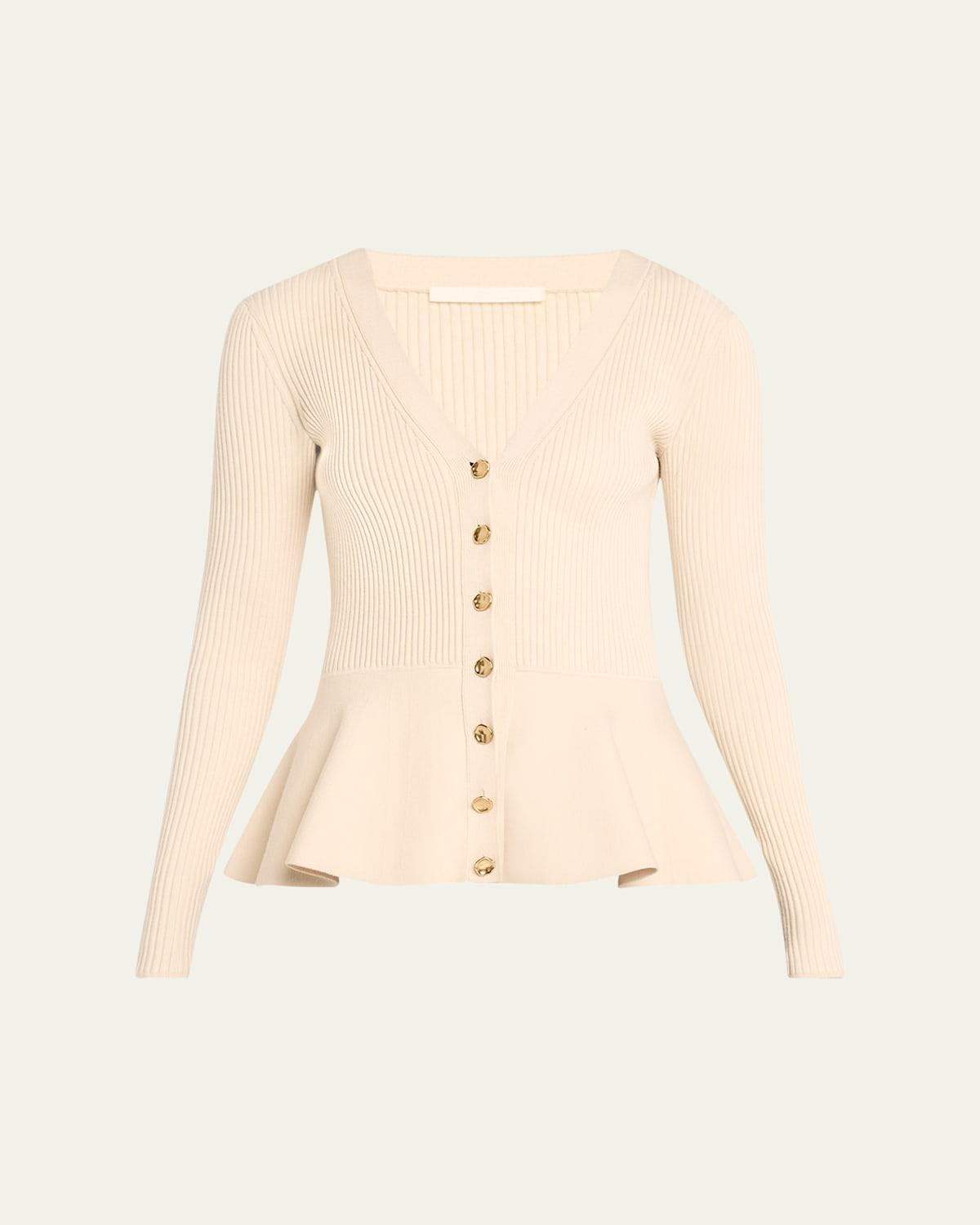 Ribbed V-Neck Peplum Cardigan