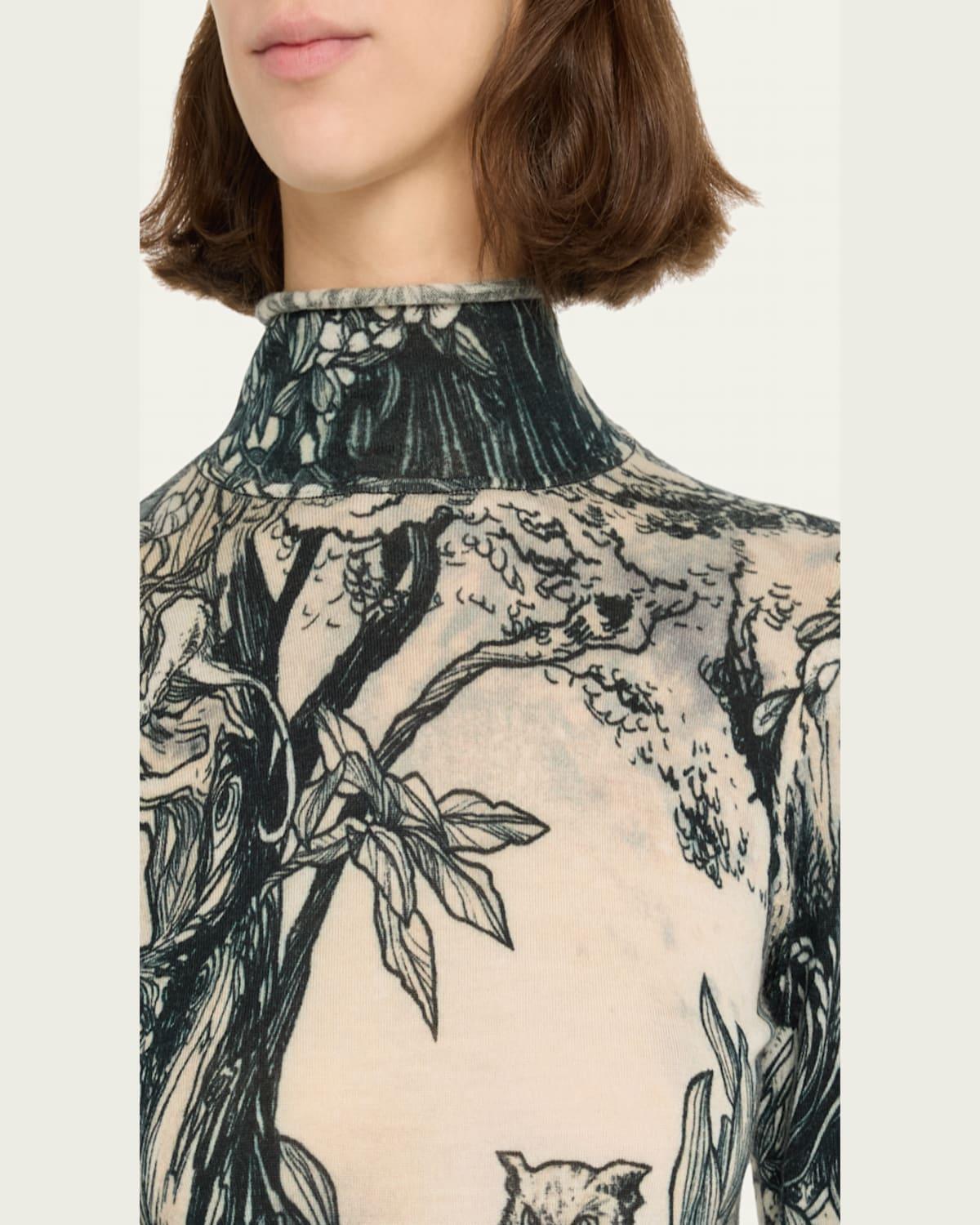 Fable Forest-Print Wool Jersey Turtleneck Sweater