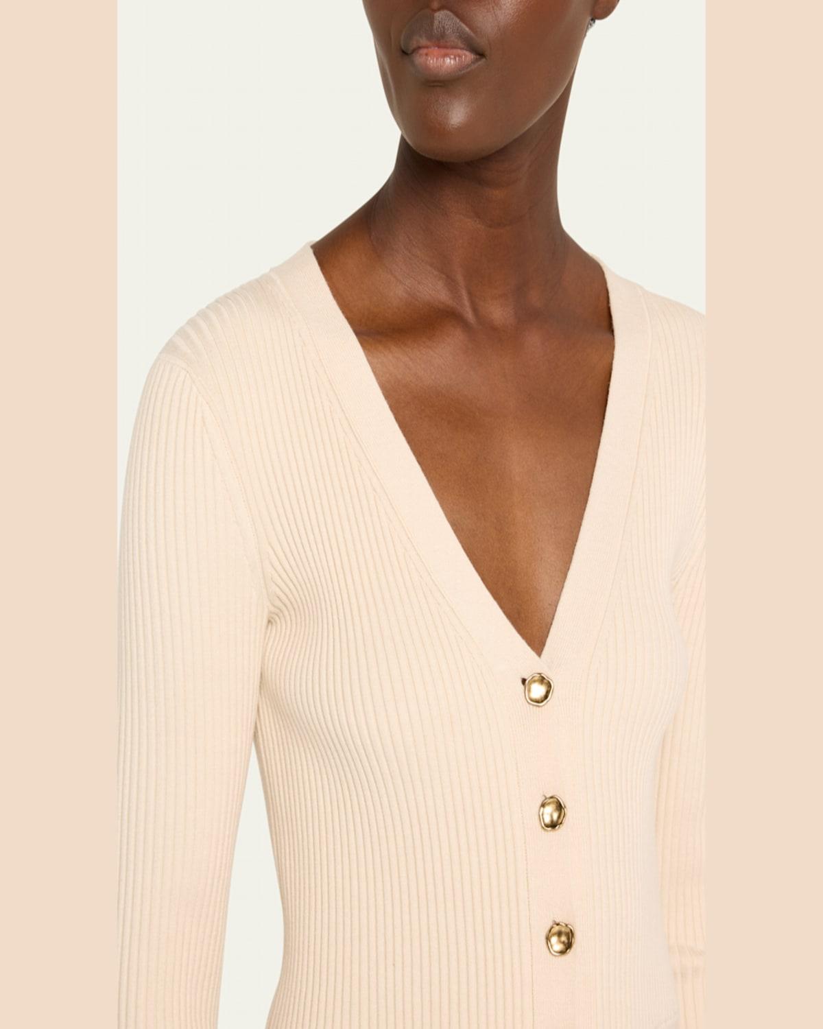 Ribbed V-Neck Peplum Cardigan