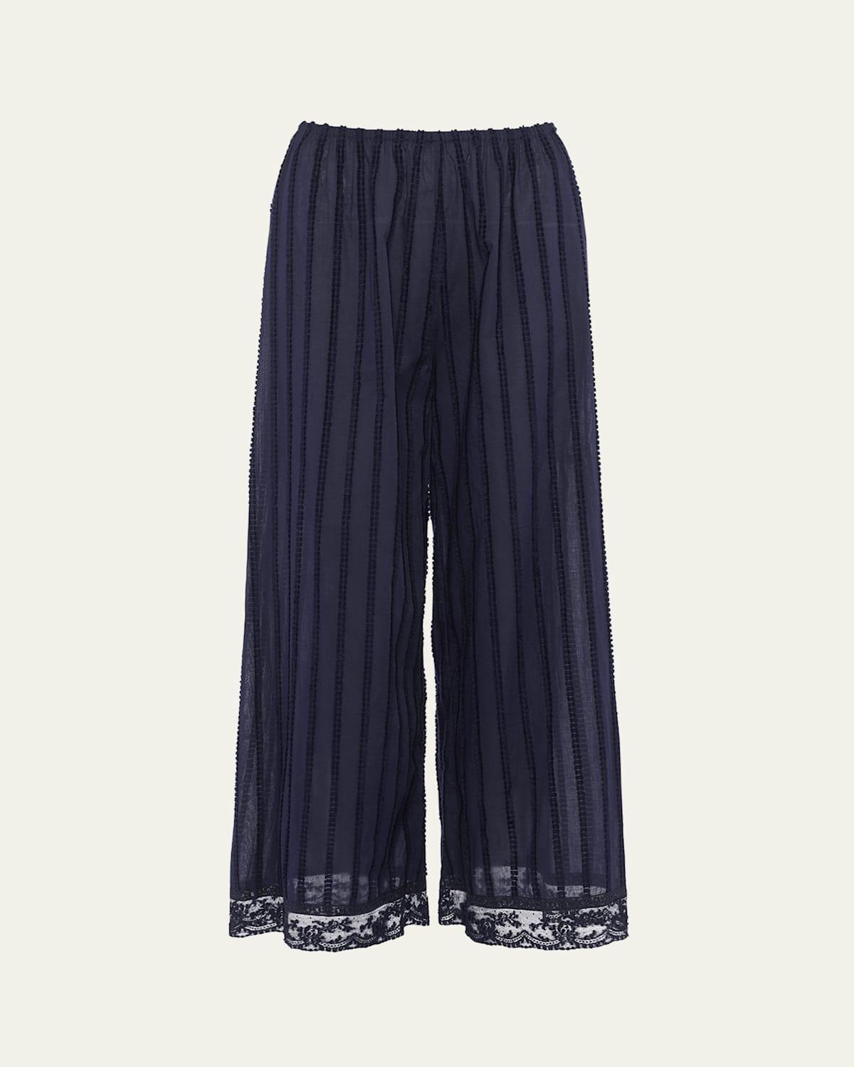 Coton Striped Lace-Trim Cropped Lounge Pants