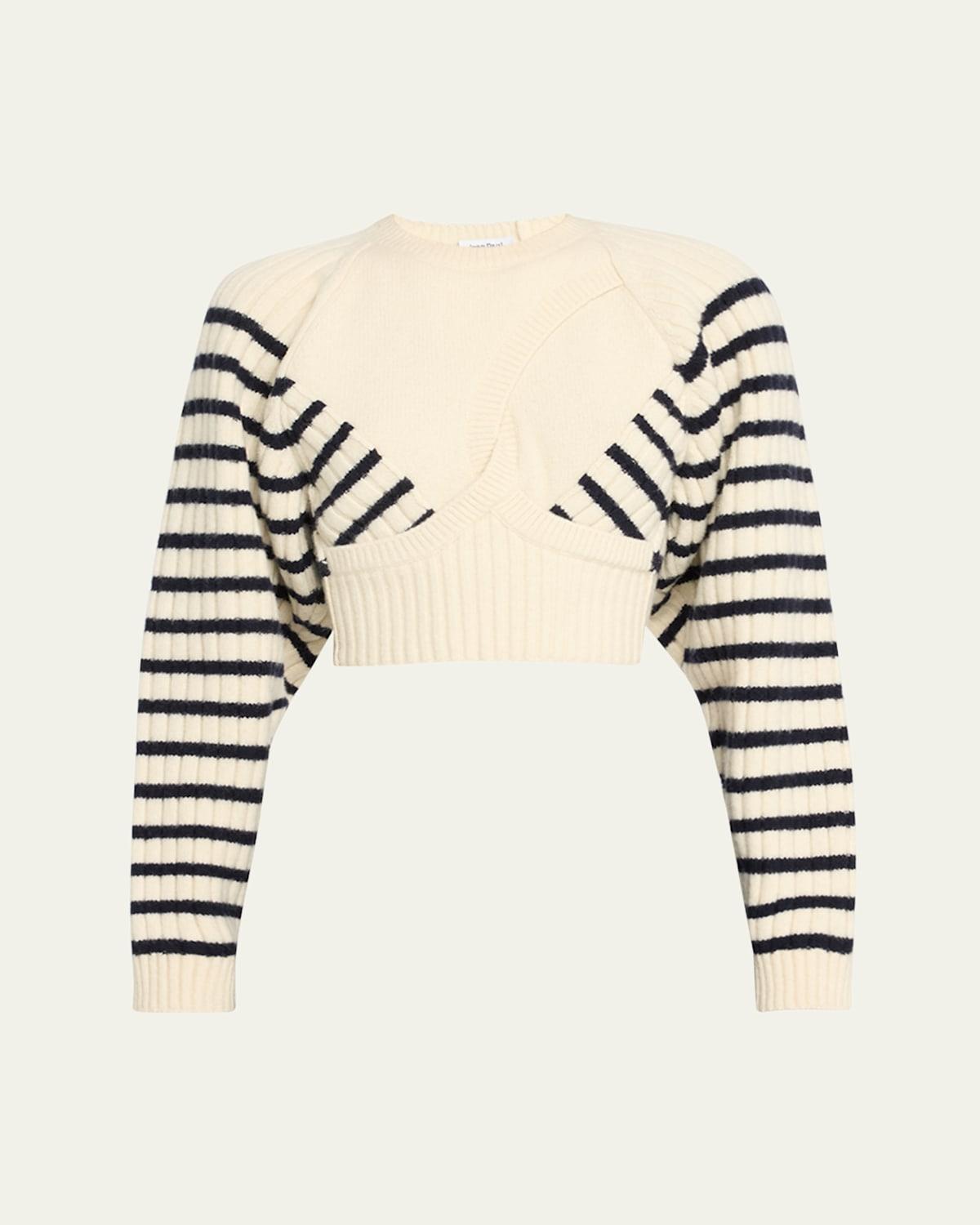 Ribbed Mariniere Cropped Knit Pullover