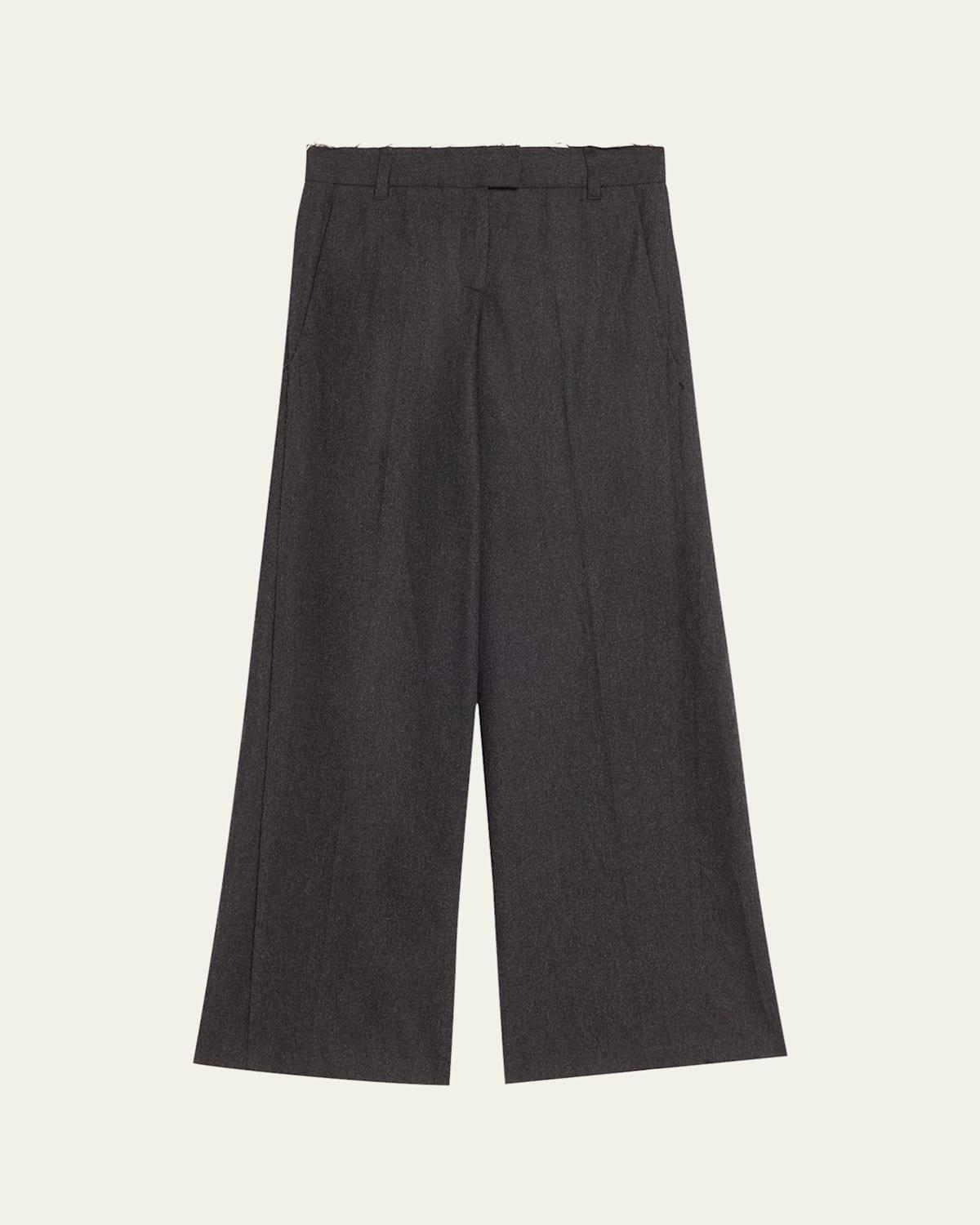 Wide Leg Wool Crepe Low Waist Pants