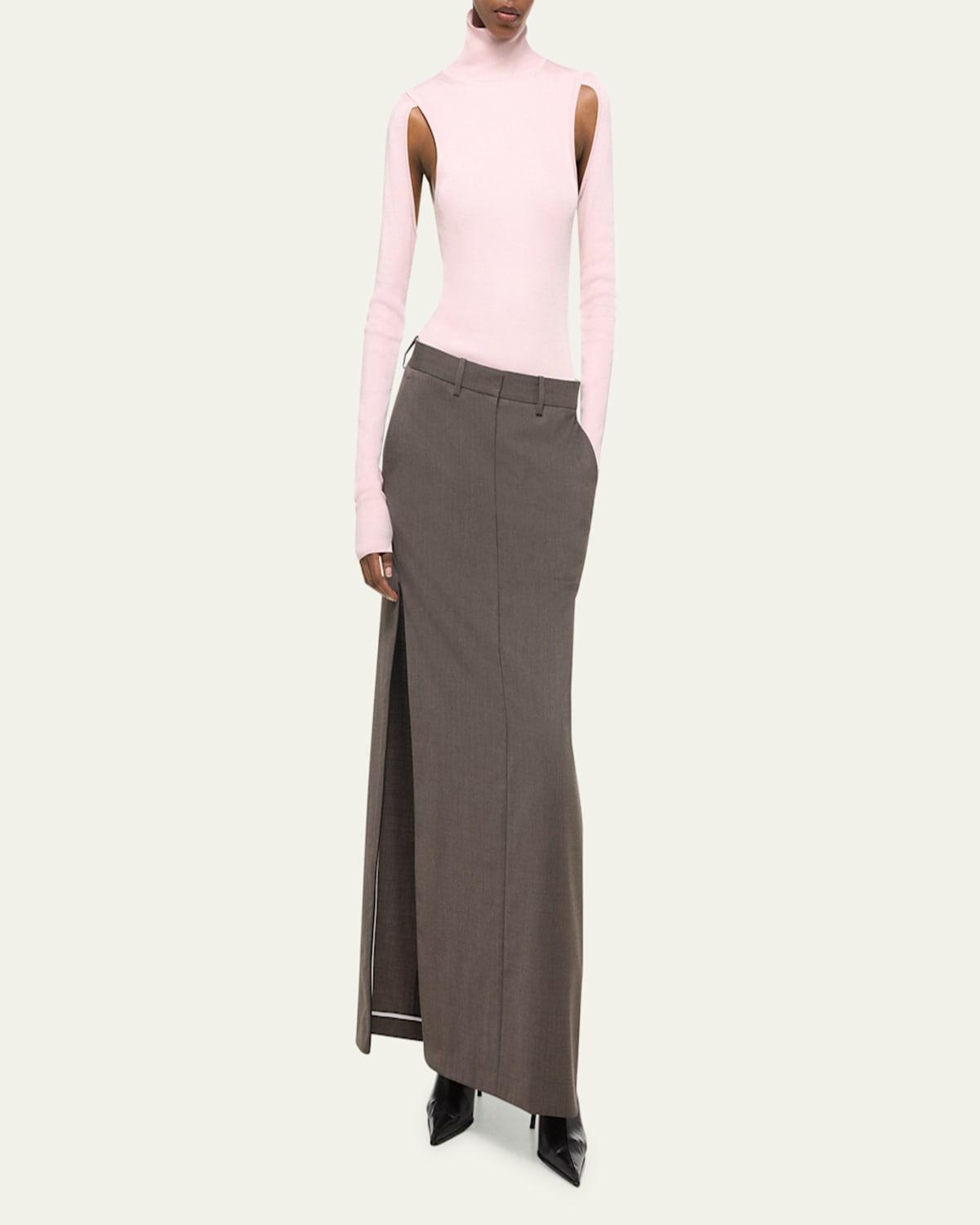 Zipped Wool Maxi Skirt