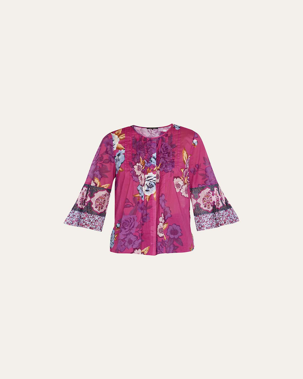 Lee Floral-Print Pintuck Blouse