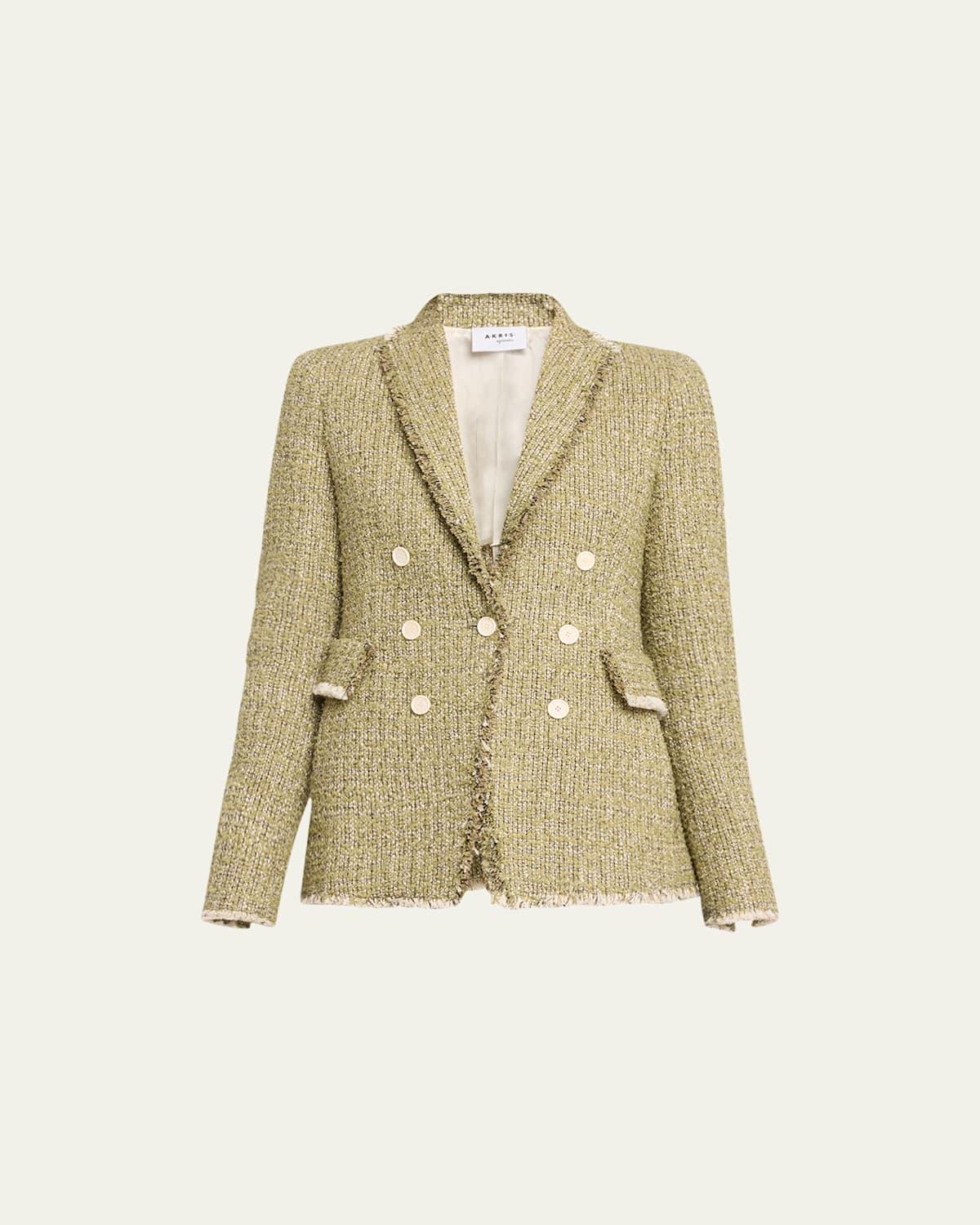 Double-Breasted Illusion Tweed Blazer Jacket