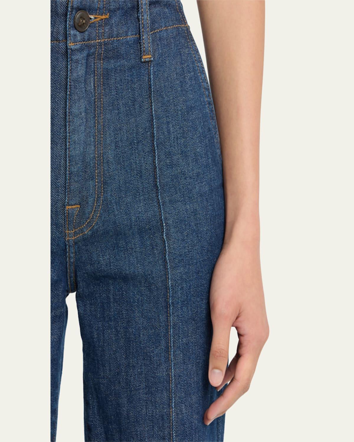 Ansel High-Rise Topstitched Denim Flare Jeans