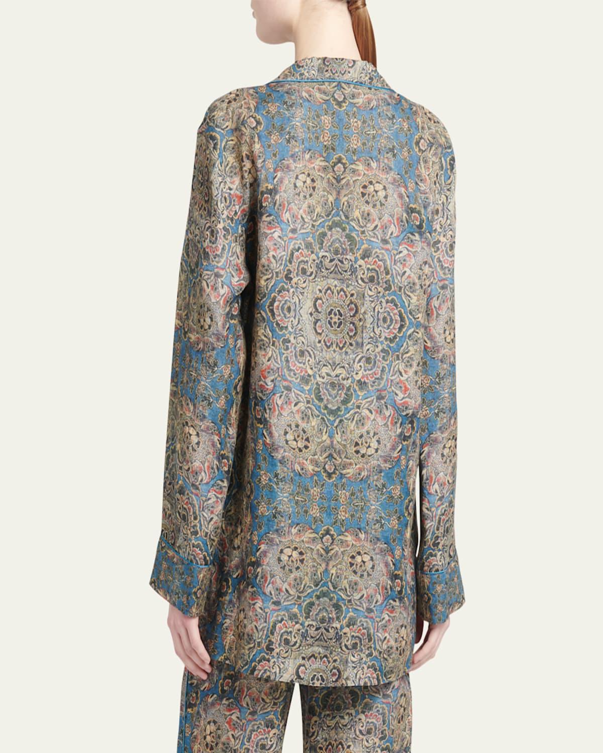 Jameela Tapestry Bloom-Print Linen Blouse