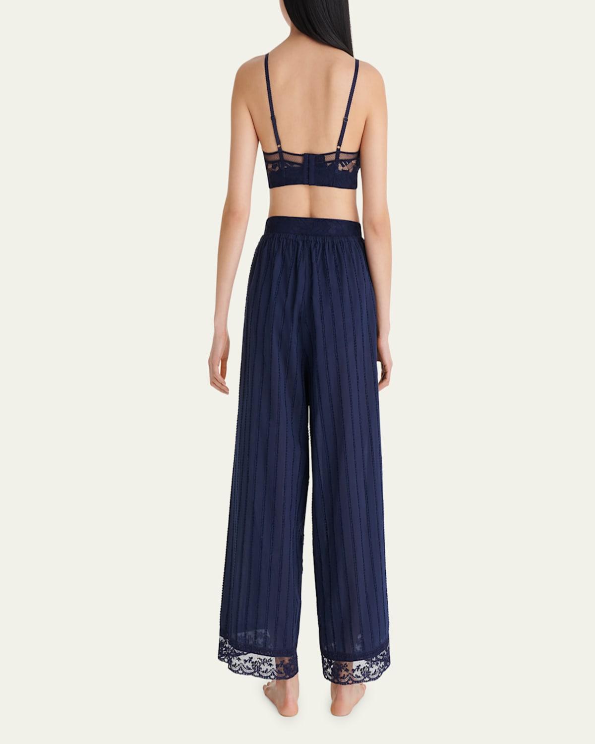 Coton Striped Lace-Trim Cropped Lounge Pants