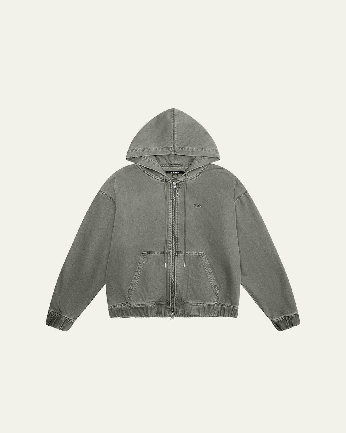 Men's Washed Denim Zip Hoodie