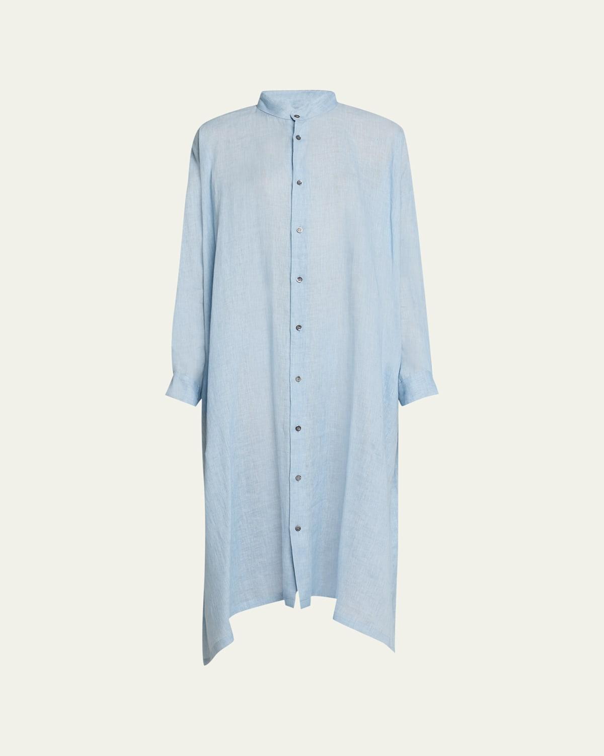 Wide A-Line Collarless Midi Shirtdress