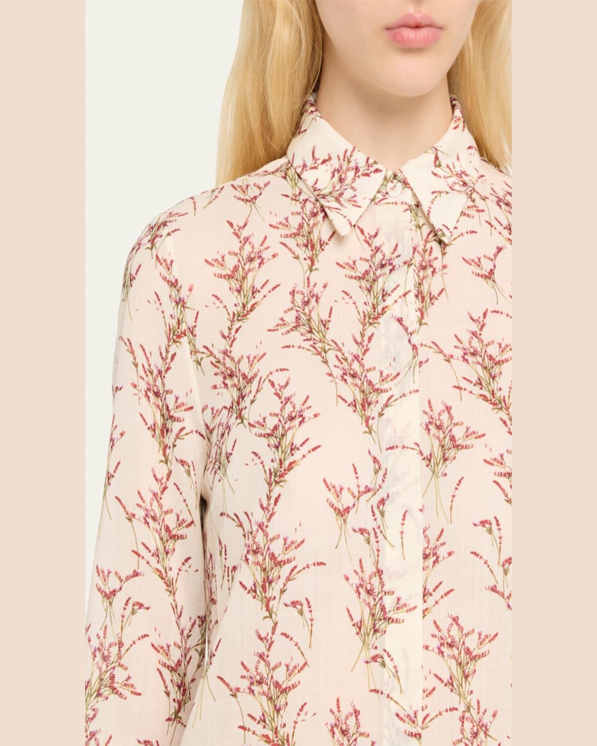 Henri Bouquet-Print Long-Sleeve Collared Blouse