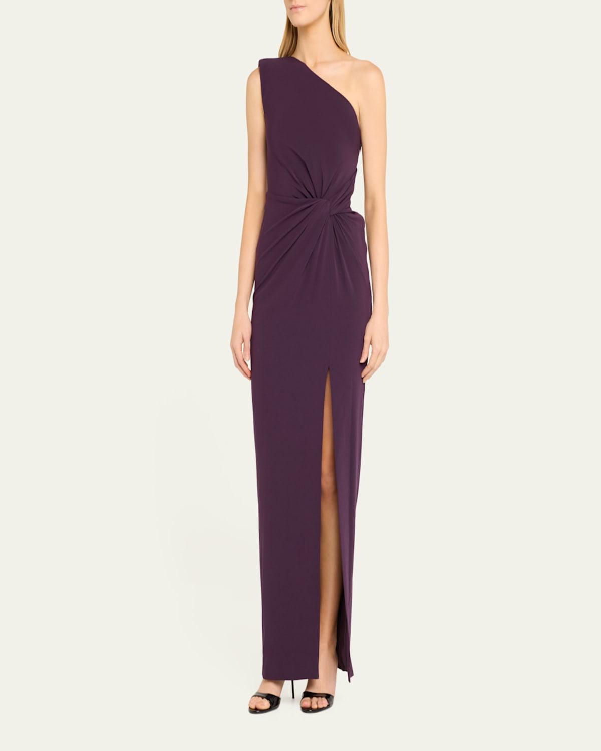 One-Shoulder Twisted Satin Crepe Gown