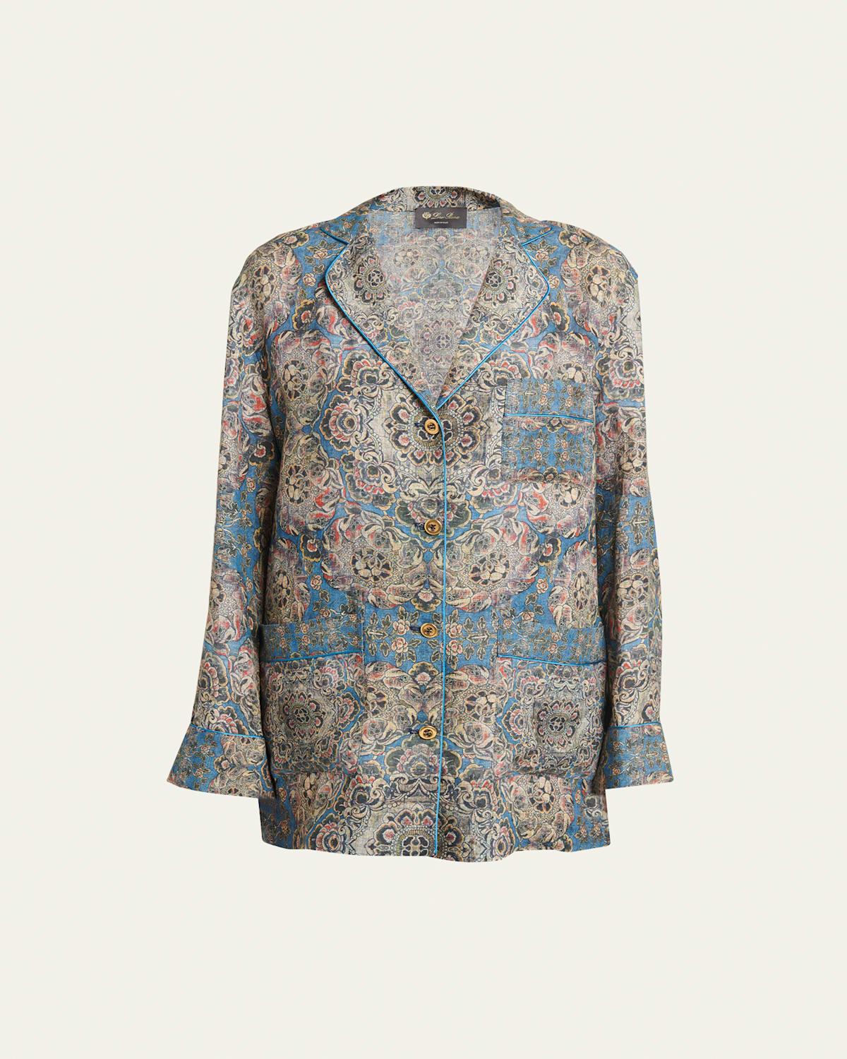 Jameela Tapestry Bloom-Print Linen Blouse