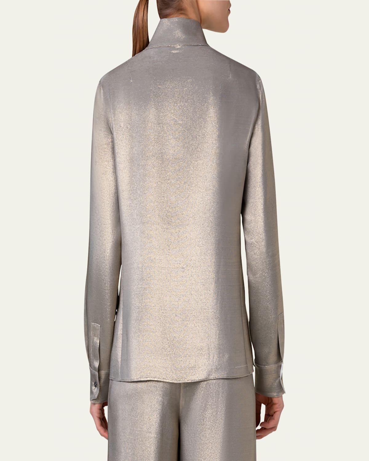 Metallic Stand Collar Silk Blouse