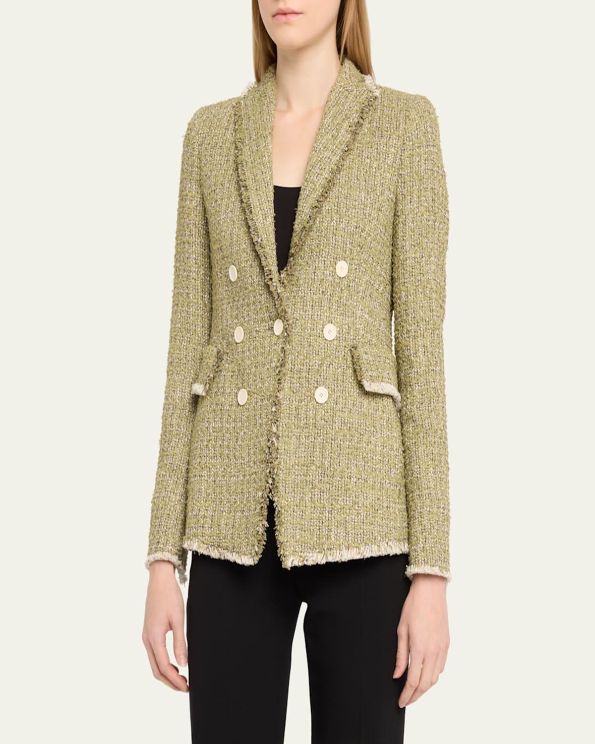 Double-Breasted Illusion Tweed Blazer Jacket