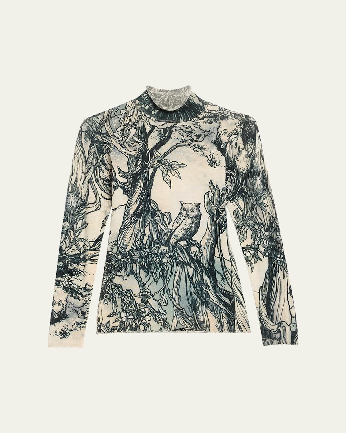 Fable Forest-Print Wool Jersey Turtleneck Sweater