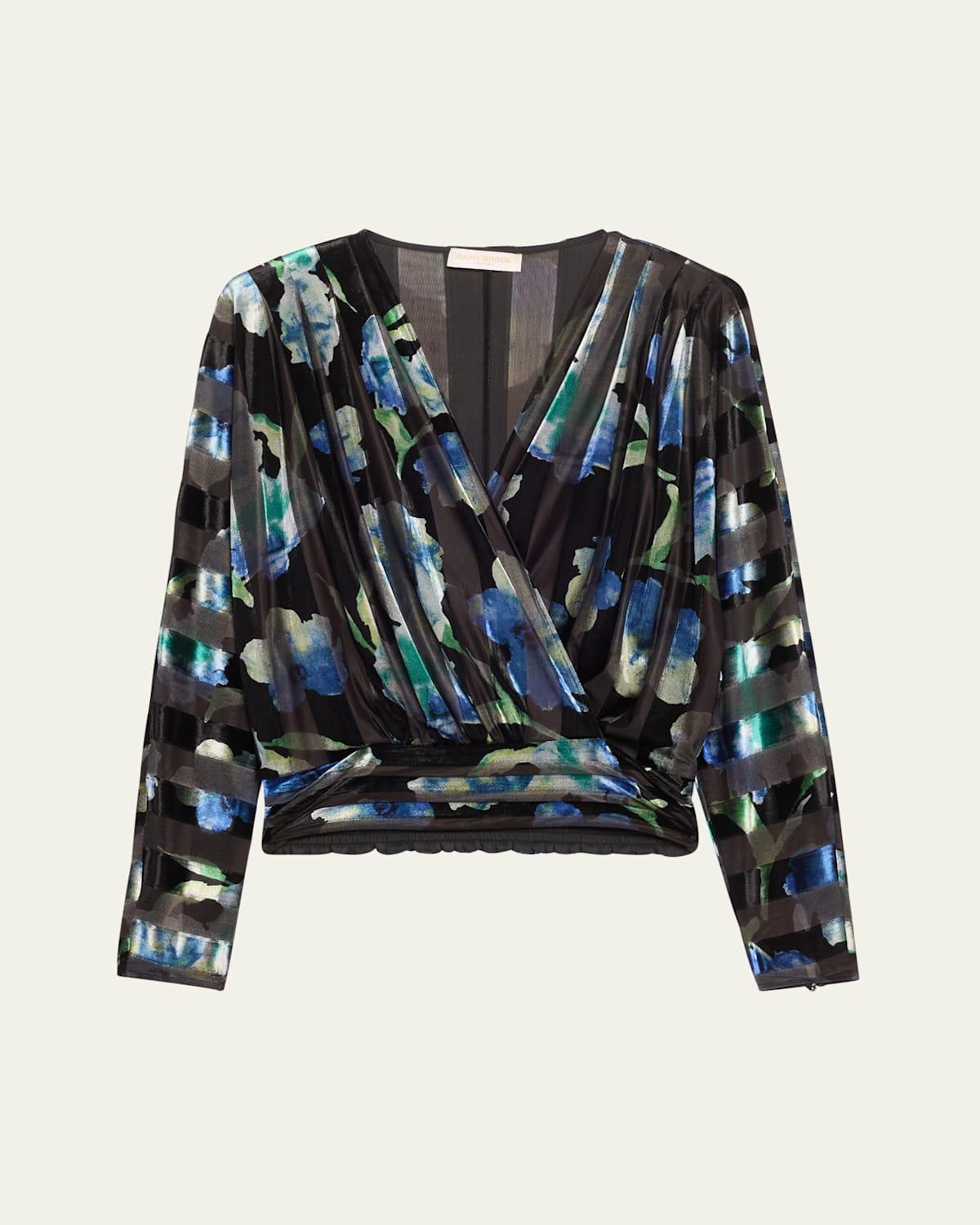 Orson Floral Stripe Velvet Long-Sleeve Blouse