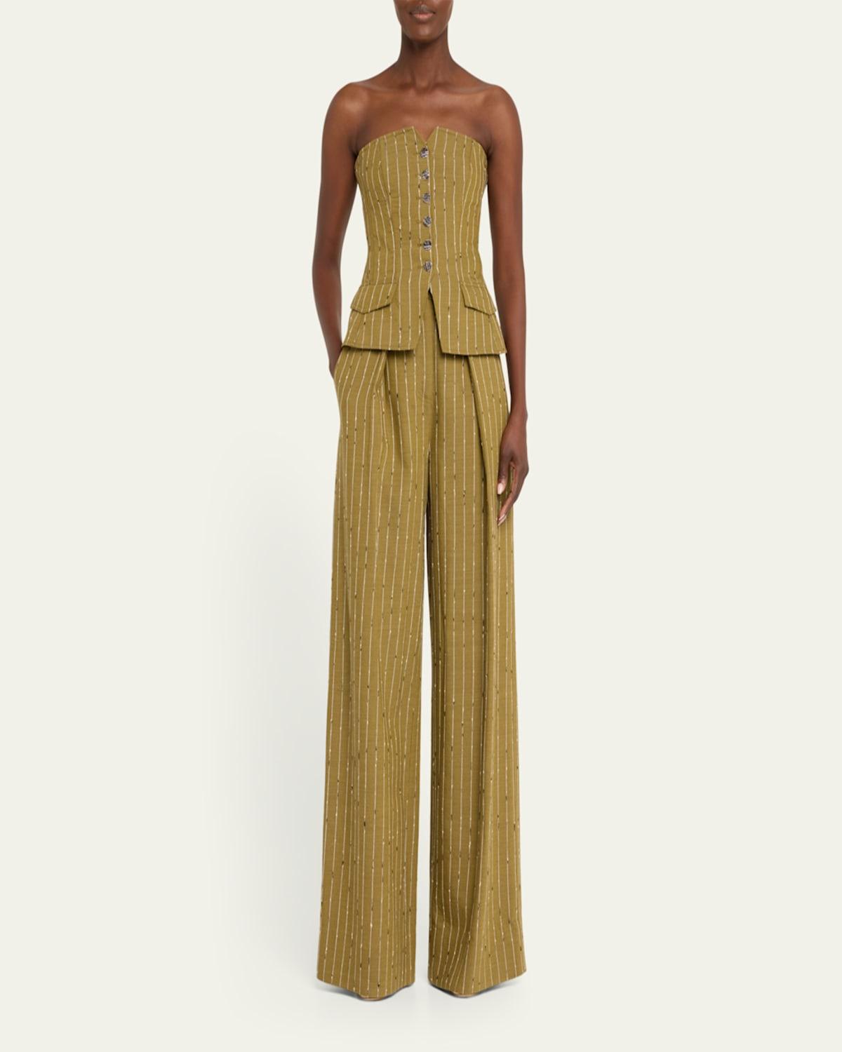 Sylvie Wide-Leg Pinstripe Pants