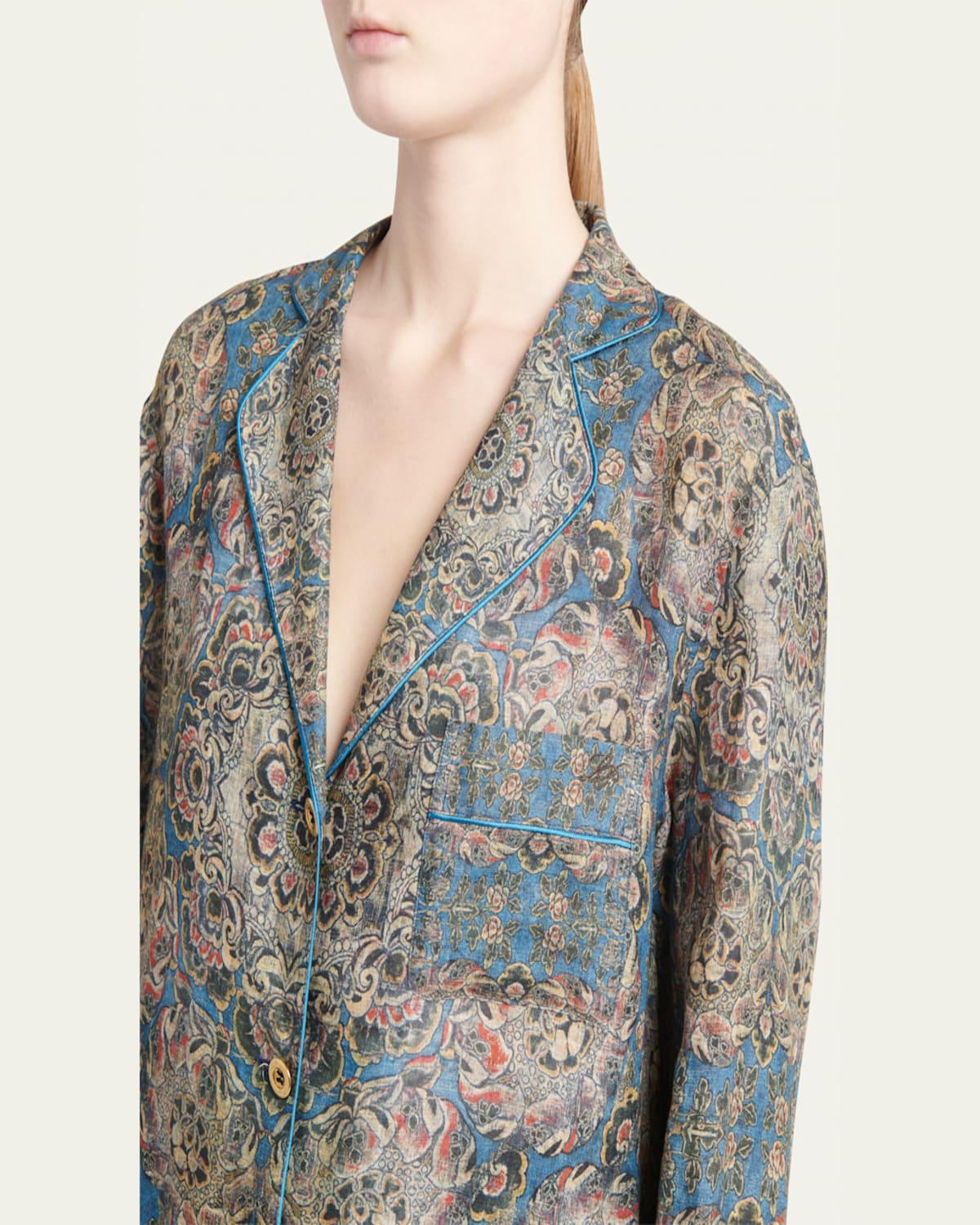 Jameela Tapestry Bloom-Print Linen Blouse