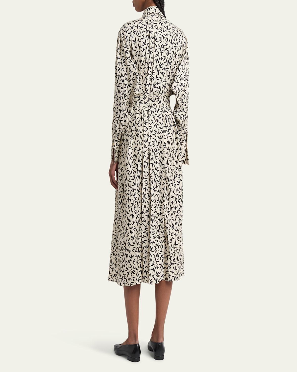 Lorely Swallows Print Midi Silk Dress