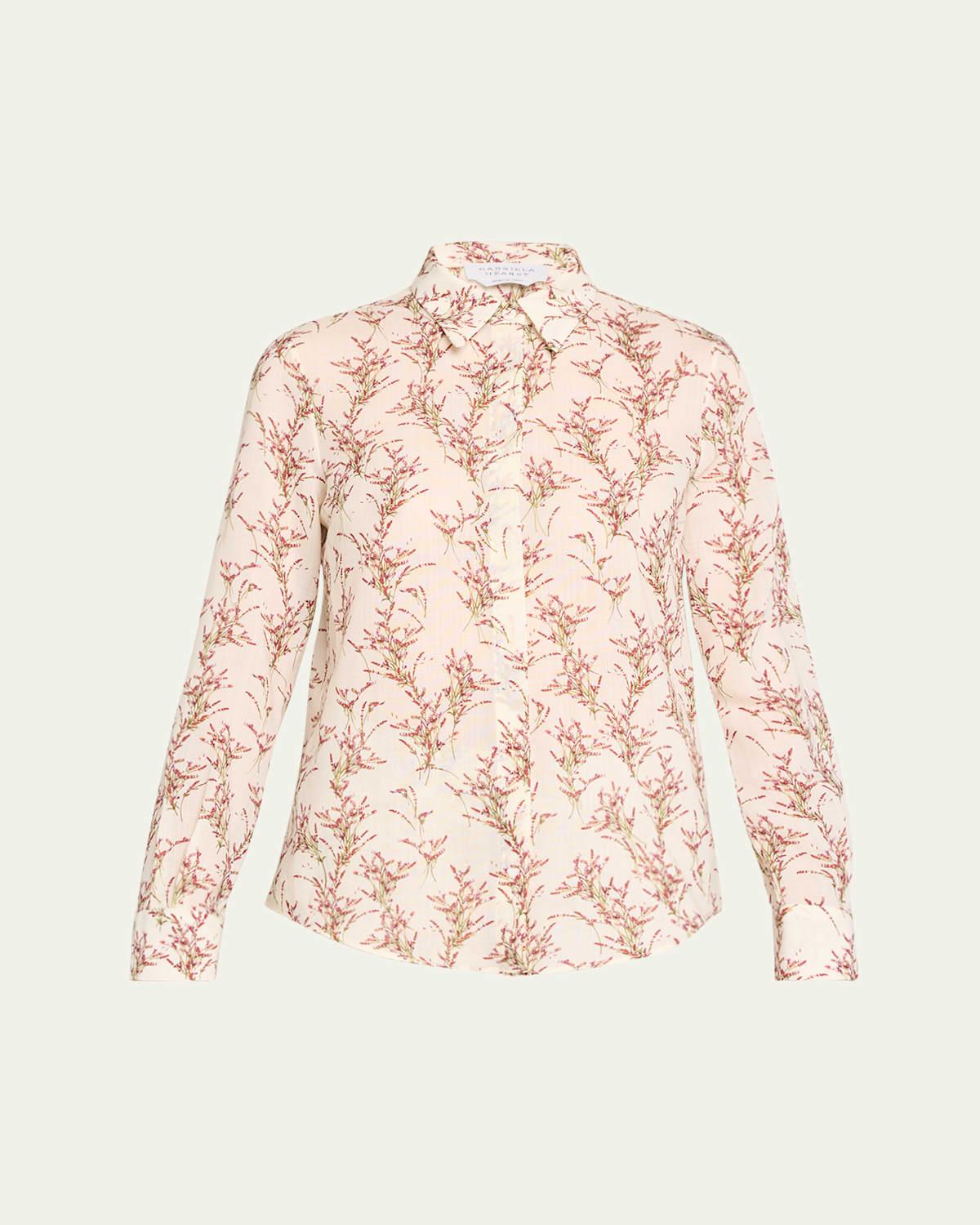 Henri Bouquet-Print Long-Sleeve Collared Blouse