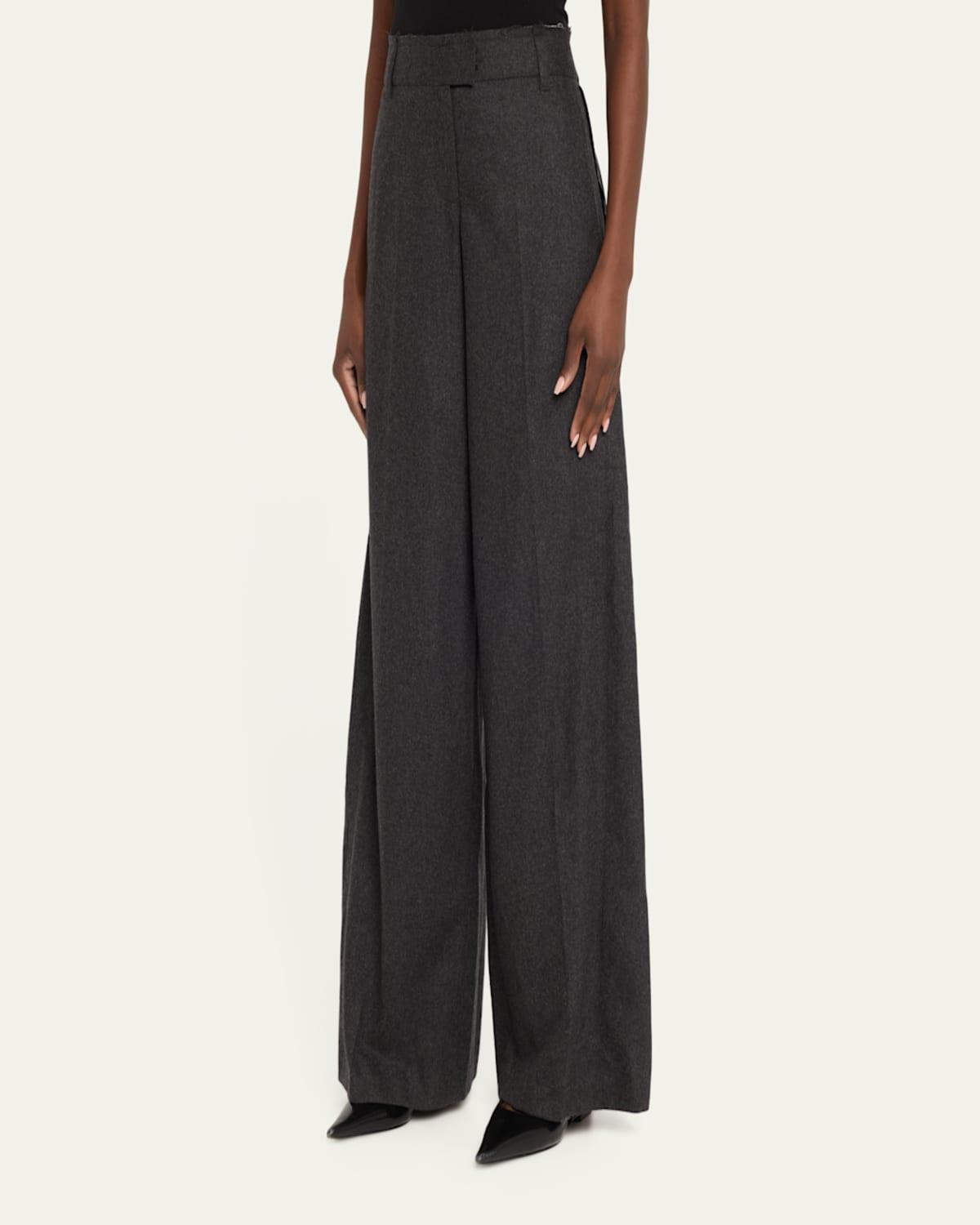 Wide Leg Wool Crepe Low Waist Pants