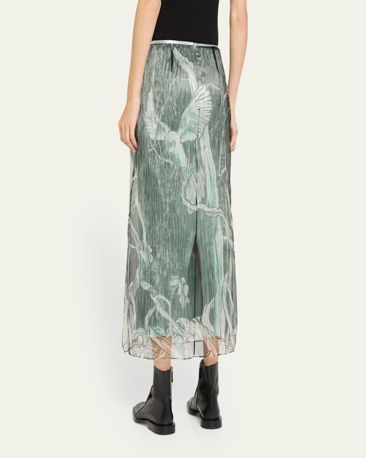 Tree-Print Organza Layered Midi Skirt