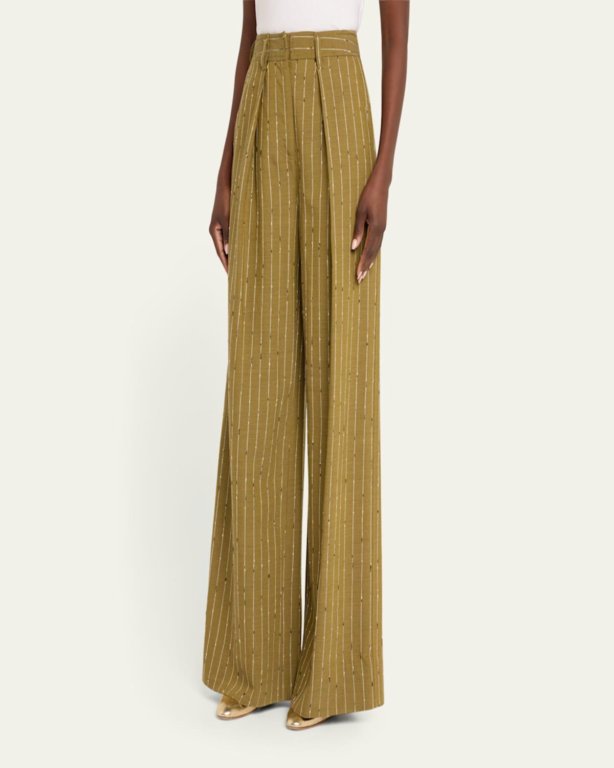 Sylvie Wide-Leg Pinstripe Pants