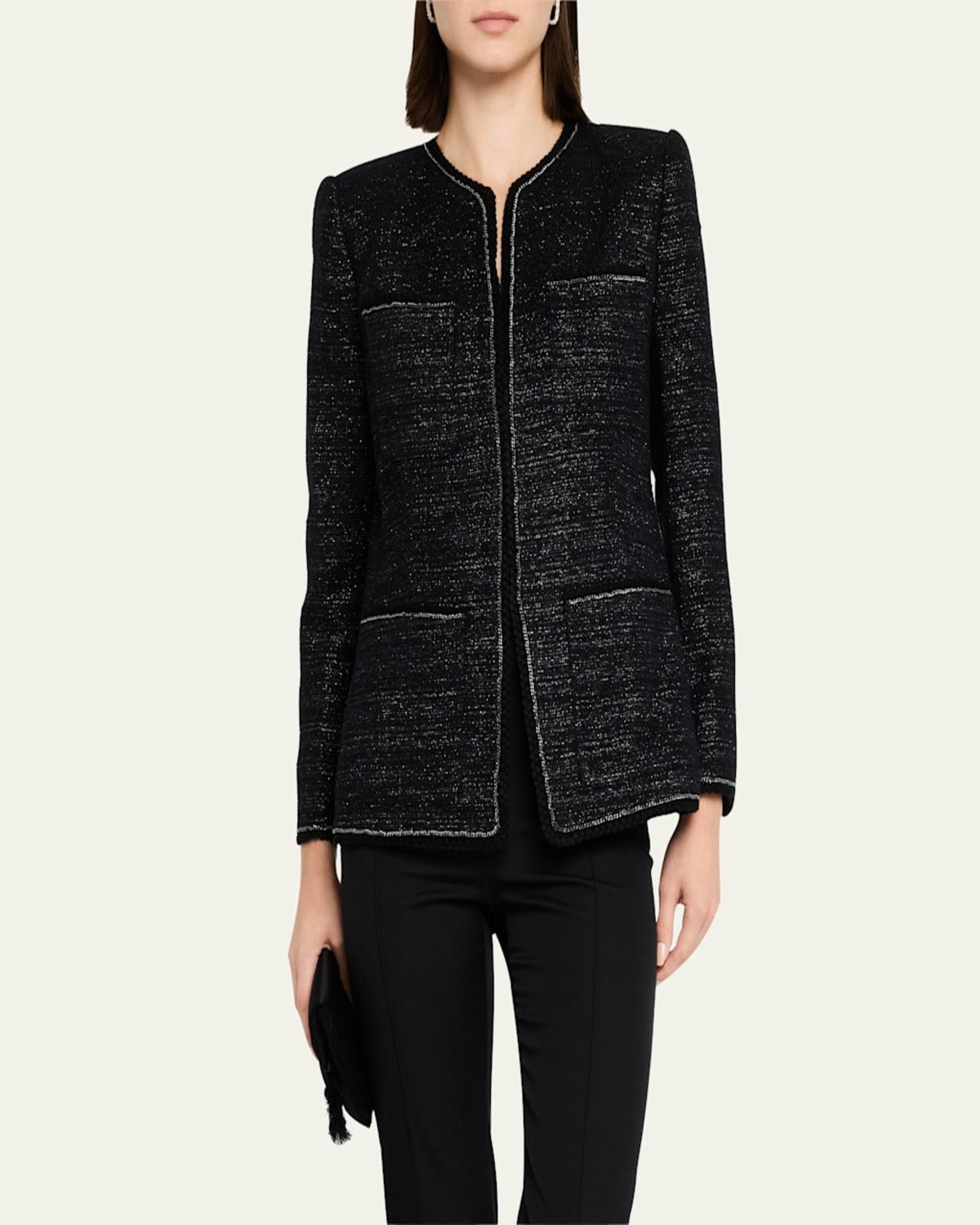 Teigen Chain-Trim Metallic Tweed Jacket