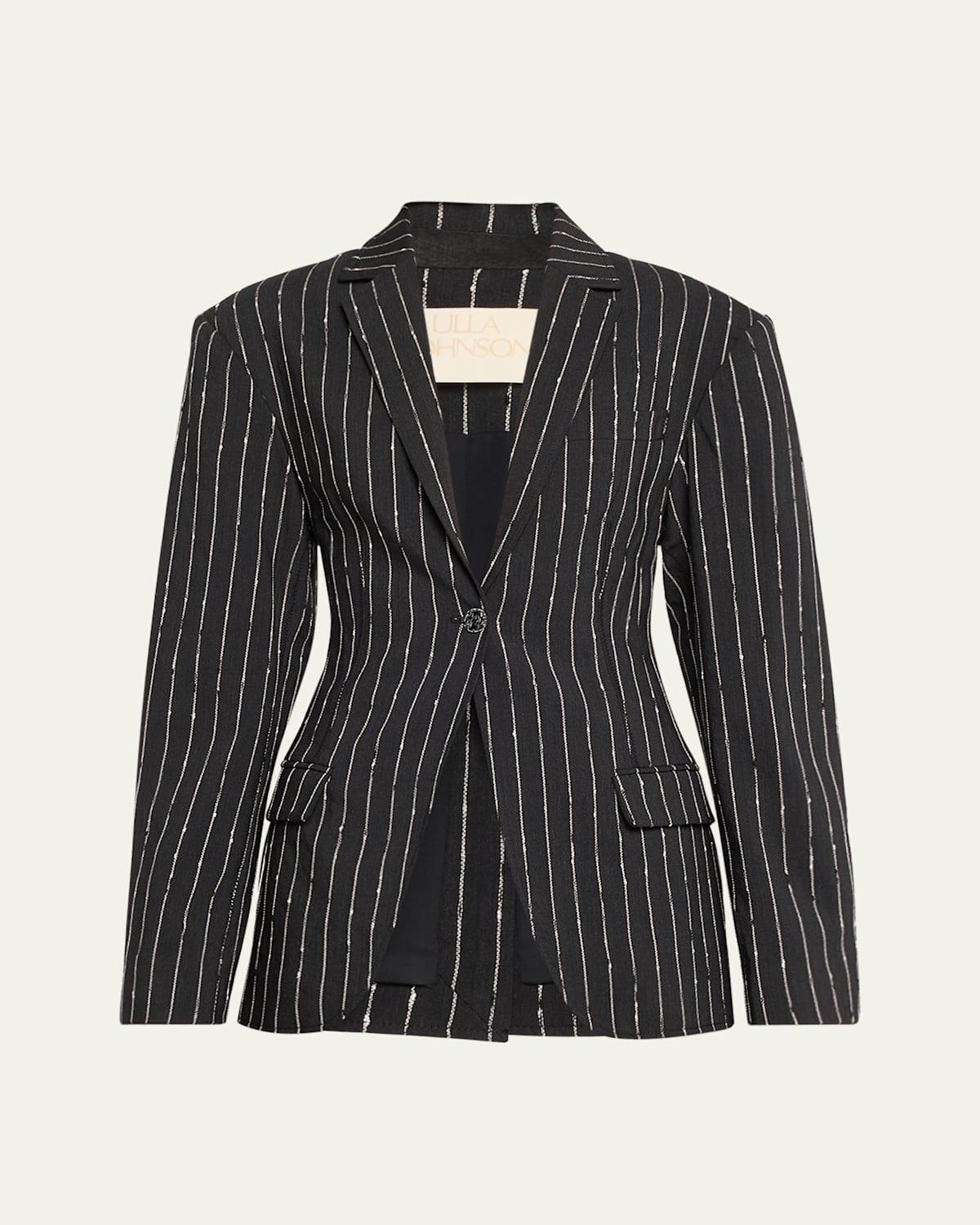 Dhemi Pinstripe Wool-Blend Blazer Jacket