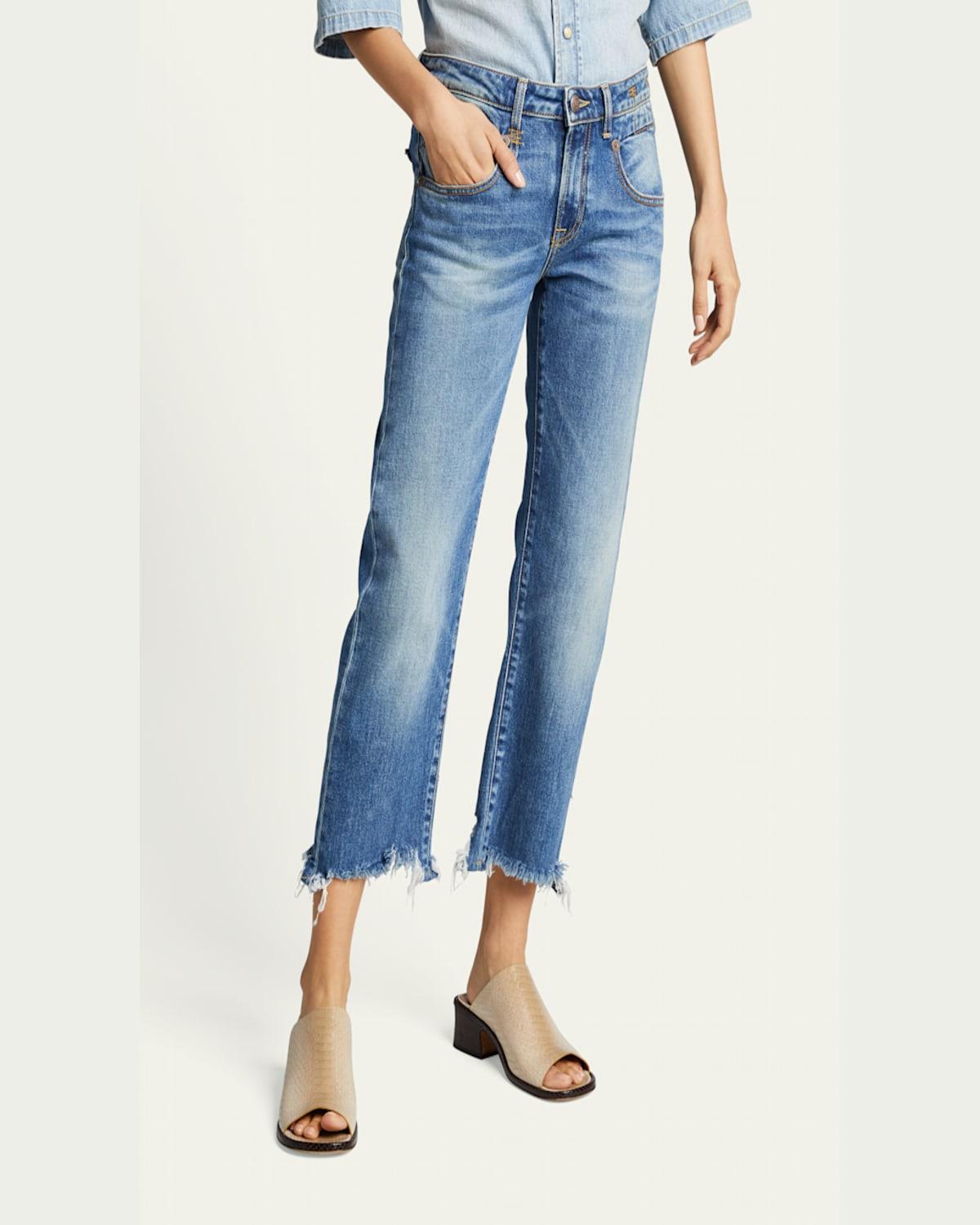 Boy Straight Cropped Jeans w/ Ripped Hem