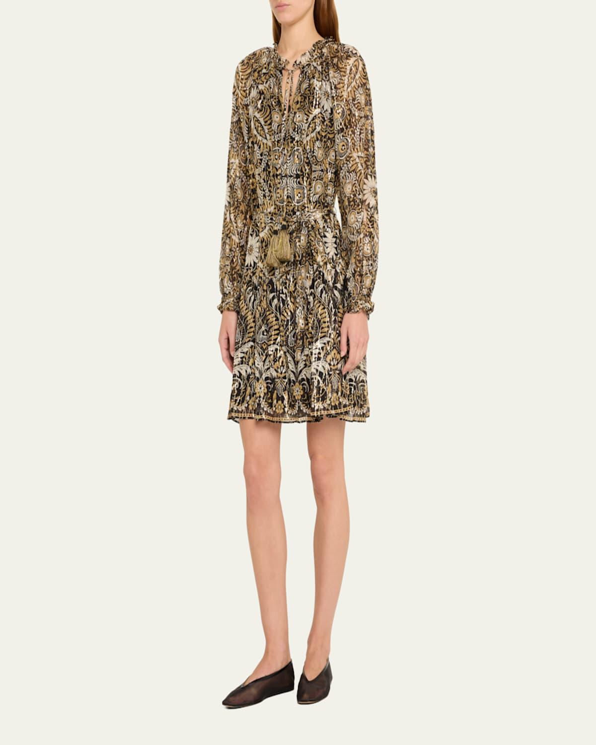 Kaye Floral-Print Metallic Fleck Dress